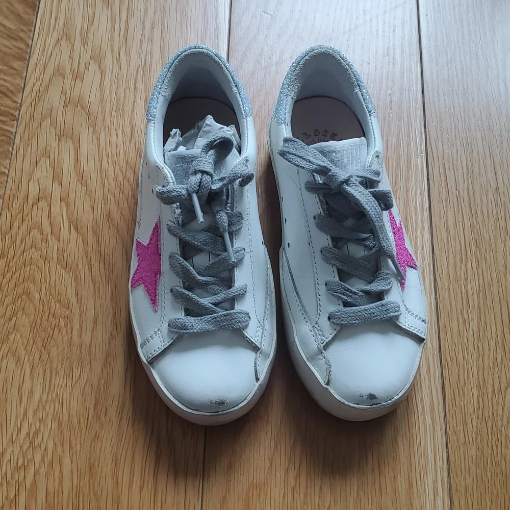 GOLDEN GOOSE PINK GLITTER STAR SUPERSTAR SNEAKERS KIDS -NEW - Picture 4 of 13